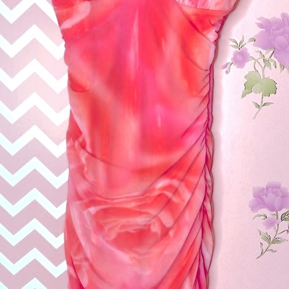 🌷 Oh Polly 🌷 Sunset Pink Shirred Dress - Picture 4 of 11